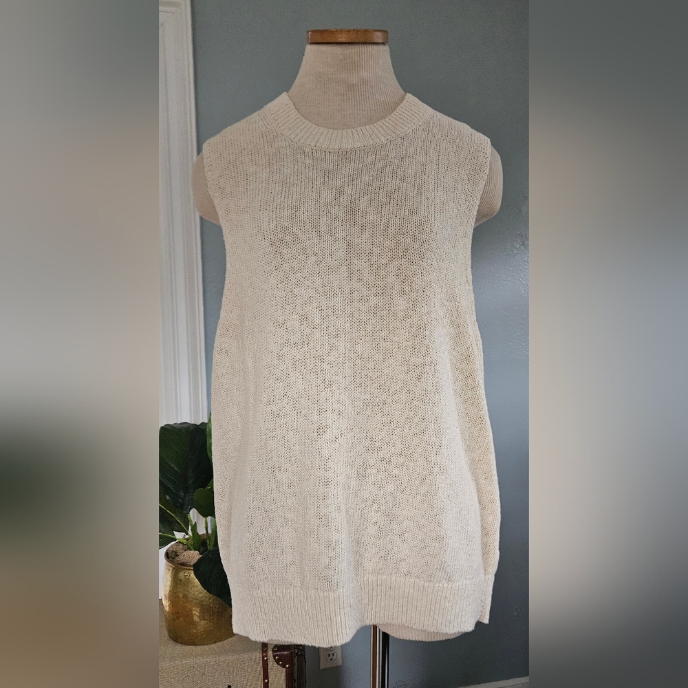New COS Cable Knit Oversized Slouchy Relaxed Fit Crewneck Vest Ivory Size M